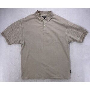 Nike Golf Dri-Fit Polo Shirt Mens Large Stripes Tan White Golfcore Standard Cut